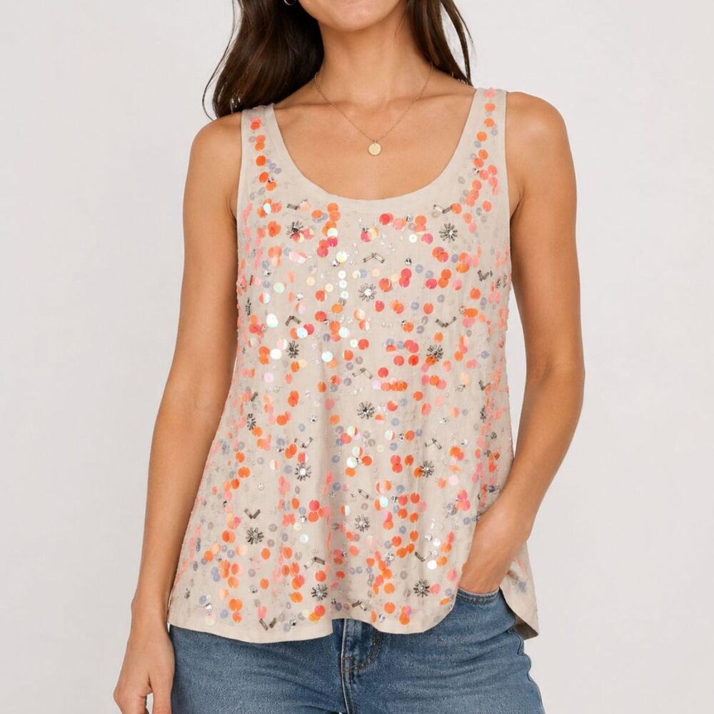 NWT Express Sequin Embellished Tank Top Layering Neon Iridescent Y2K Vibe Glam